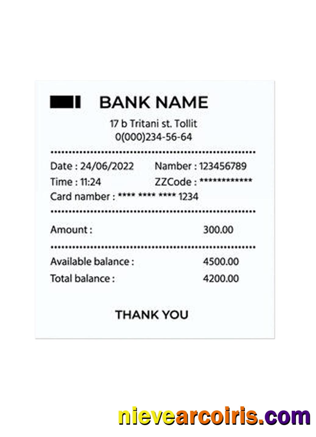 BANK payment receipt